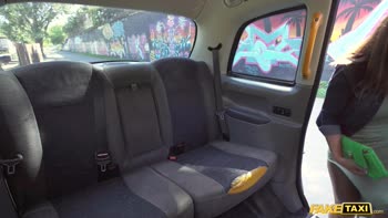 Tiffany Blue's Taxi Temptation: Innocent Brunette's Shy Surprise