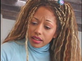 Hairy ebony chick with huge round boobs is relaxing after class