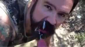 Bearded Daddy Gives Facial in the Woods