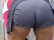 My Naughty Stepsister in Visible Pantyline Seethrough Tight Shorts Gardening - Candid Voyeur