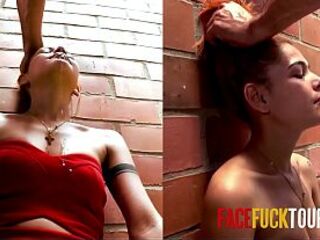 I caught this 18YO LALIN GIRL bartender smiling... so I used her throat COARSE in the back alley