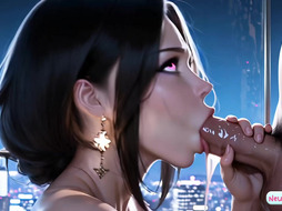 AI generated penthouse beauty with hot tits rides passionately and gets creamy facial