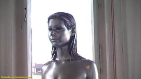 Silver metallic painted bald head statue mannequins posing