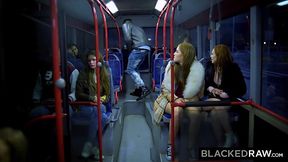 BBC blowjob in the bus finished with ffm fuck