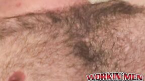 Hairy stud shoots a thick load after intense masturbation