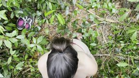 While out for a walk in the public park with my stepsister, I find her naked.