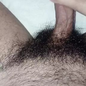 Greasing my hairy cock, I end up shooting a load of hot cum