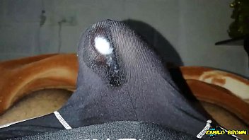 Jerking off my big uncut cock until I cum inside my black underwear and let the cum leak through them - Camilo Brown