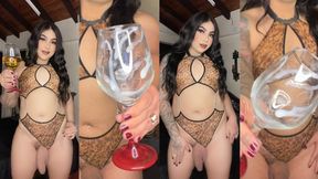 Lets toast with 2 cumshots and piss in the glass of glass