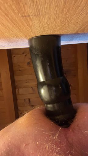 Grandpa Fucks Himself with His Black BDSM Dildo