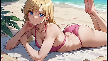 Hornyvanstevie AI - Blonde Bimbo At the Beach Anime