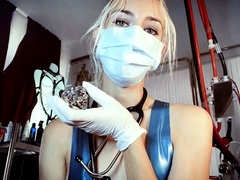 Femdom fetish blonde makes cuckold lick cumshot