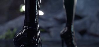 Hot 2B in Her New Shiny Black Tight Body Suit