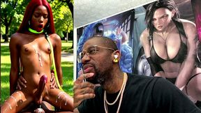 beautiful transgender ebony girl cums all over while getting anal fucked cowgirl style, ai generated