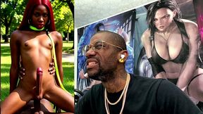 beautiful transgender ebony girl cums all over while getting anal fucked cowgirl style, ai generated