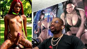 beautiful transgender ebony girl cums all over while getting anal fucked cowgirl style, ai generated