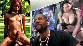 beautiful transgender ebony girl cums all over while getting anal fucked cowgirl style, ai generated