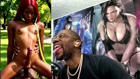 beautiful transgender ebony girl cums all over while getting anal fucked cowgirl style, ai generated