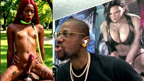 beautiful transgender ebony girl cums all over while getting anal fucked cowgirl style, ai generated