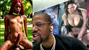 beautiful transgender ebony girl cums all over while getting anal fucked cowgirl style, ai generated