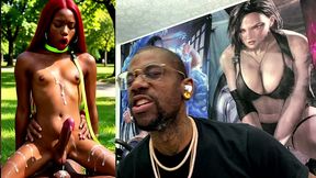 beautiful transgender ebony girl cums all over while getting anal fucked cowgirl style, ai generated