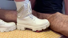 My First CBT Cock Trample in White Chain Boots