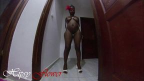 African milf with massive round booty teases herself in a sultry solo session