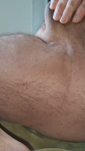 Showing my hairy bubble butt, saggy balls and bare feet   Clip 1