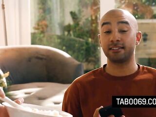 Sexy bulky stepmother with large bazookas getting drilled doggy by her ebony stepson