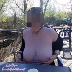 Small Caf on the Terrace with a Transparent Top and a Mini Skirt No Panties