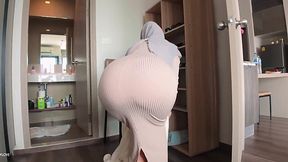 Hijab-clad MILF teases stepson with her tight ass before letting him bust a nut all over her perky little tits while the house is empty