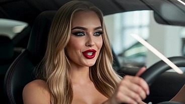 Sexy Blonde in Luxury Car Showroom Flashes Ass - Hard Fuck & Facial AI generated