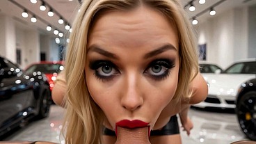 Sexy Blonde in Luxury Car Showroom Flashes Ass - Hard Fuck & Facial AI generated