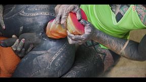 extreme sissy anal stretching - tattooed femdom ass stretching practice and fisting