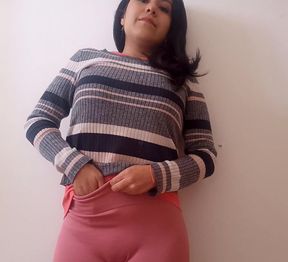 Young Latina masturbates & cums fully clothed