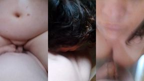 spicy bathroom session with ssbbw wife , sloppy blowjobs , rub cock on pussy doggy style & cum on delicious boobs