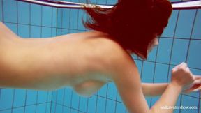 ”Huge boobs petite hot girl Deniska swimming in the pool”