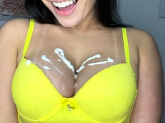 Hot brunette big boobs toying pink pussy