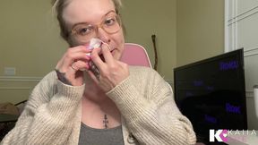 fresh face blonde full of snot & covid cold & ready to blow for snot freak