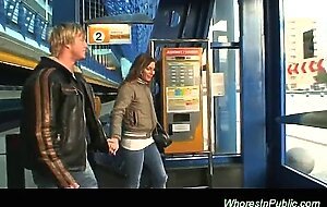Cute scandinavian babe fucked in public taking cum