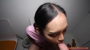 Teeny tran amy gives cocksucking and pounded condomless