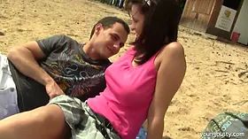 Busty brunette teen Rita gets fucked outdoors