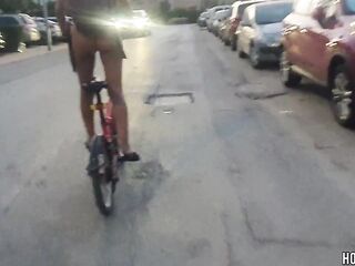 Wild Girl Biking Stripped on Public Road: Flaunting Her Body and Pussy!