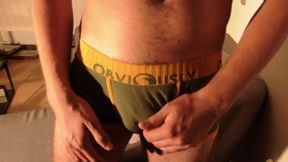 Hairy Frankfurt student 18+ Plays With Bulge in Undies Showing His Sloppy Cock