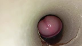 The Dirty Dude Takes Out His Cock Full of Semen From the Tube, and Plays with the Sperm in His Belly