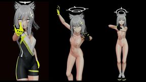 shiroko riding hentai undress dance blue archive nekomimi girl mmd 3d yellow suit