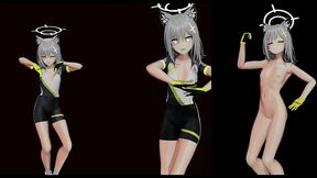 shiroko riding hentai undress dance blue archive nekomimi girl mmd 3d yellow suit