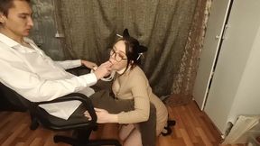 my submissive, pregnant wife on a leash sucks my fingers