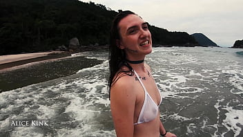 Alice Kink taking her micro bikini off at the public beach - SP