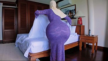 Step mom in hijab seduces and shares hotel room with naive son